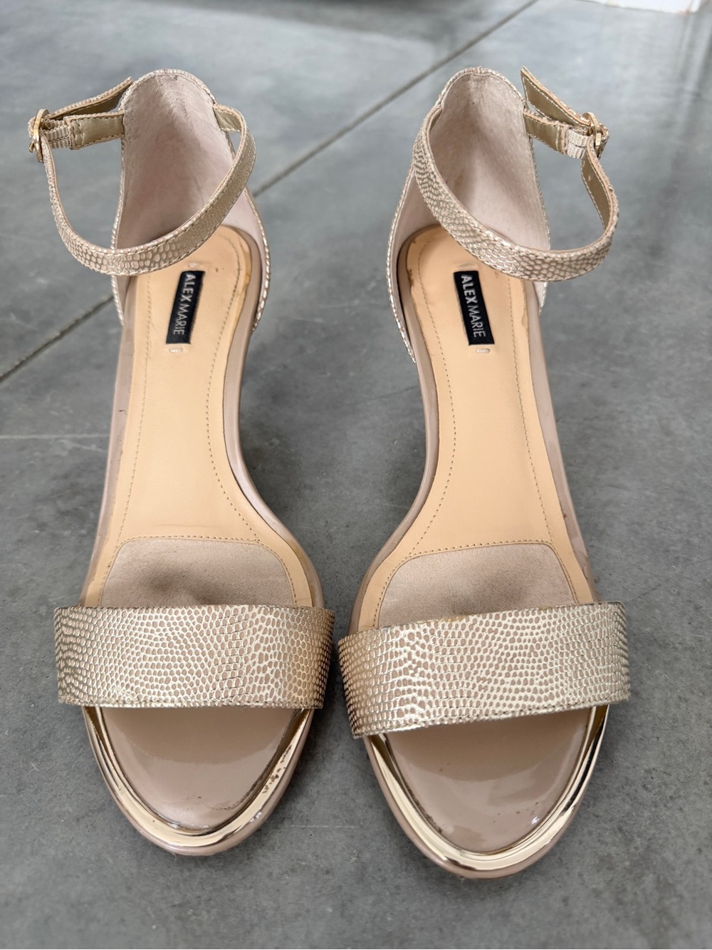 Alex Marie Metallic Gold Ankle-Strap Open-Toe Heels
